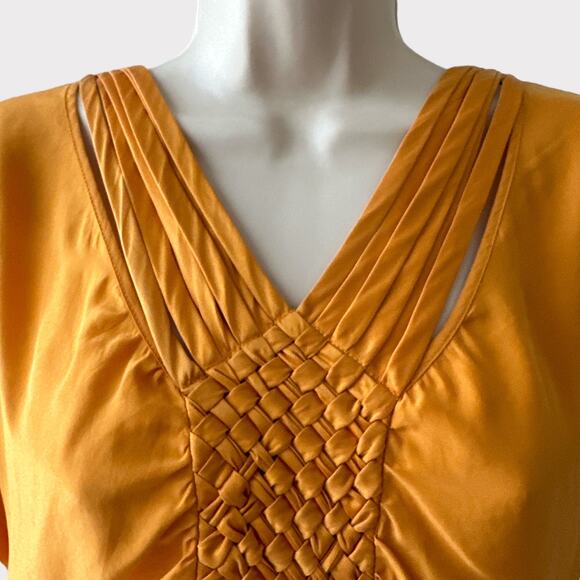 Banana Republic Braided Front Silk Tunic Dress, Size S, Yellow Orange - Picture 4 of 10